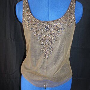 Women's MNG By Mango Green Sheer Racerback Tank Top W/Beadwork Size Small